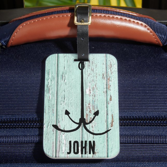 Rustic wood & fish hook, Fisherman aesthetic Luggage Tag (Front Insitu 2)