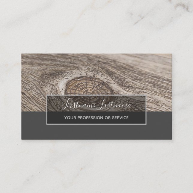Rustic wood floor surface gray rectangle stripes business card (Front)