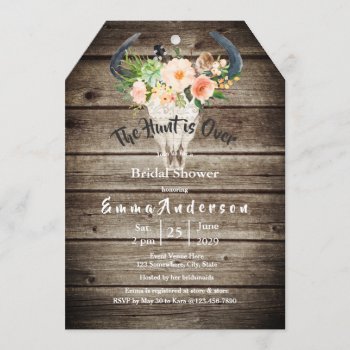 Rustic Wood Floral Antler Hunting Bridal Shower Invitation by riverme at Zazzle