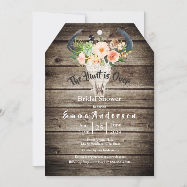 Rustic Wood Floral Antler Hunting Bridal Shower Invitation (Front)