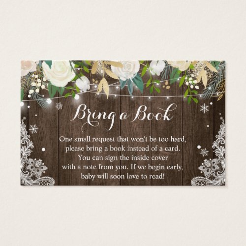 Rustic Wood Floral Baby Shower Book Request Card