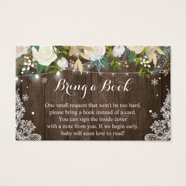 Rustic Wood Floral Baby Shower Book Request Card (Front)