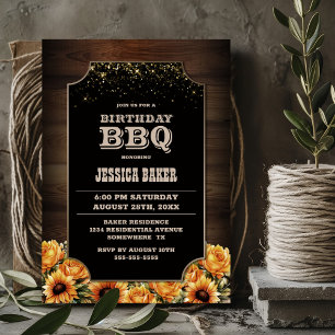 Rustic Wood Floral Birthday BBQ Invitation