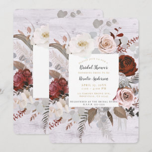 Rustic Wood Floral Blooms Blush Grey Bridal Shower Invitation
