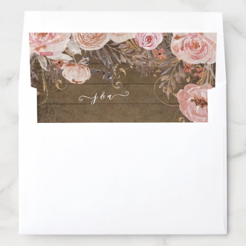 Rustic Wood Floral Blush Rose Gold Wedding Invite Envelope Liner