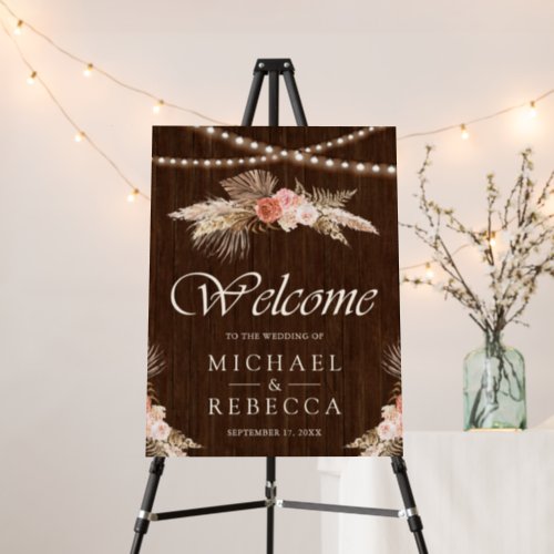 Rustic Wood Floral Boho Pampas Wedding Welcome Foam Board