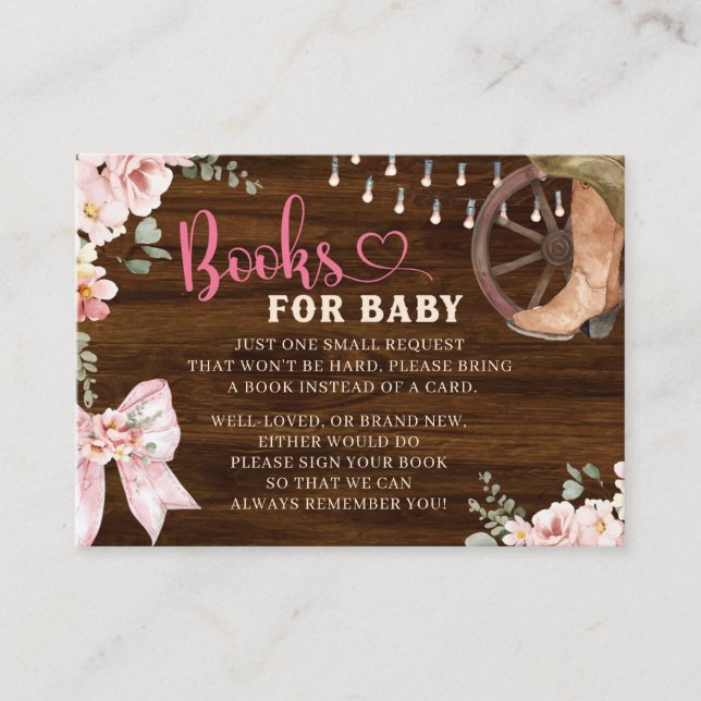Rustic Wood Floral Boots or Bows Gender Reveal Enclosure Card (Front)
