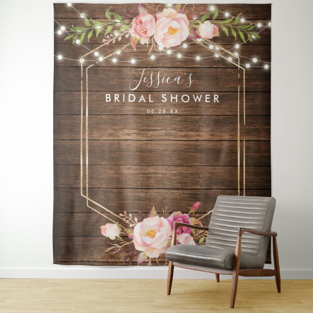Rustic Wood Floral Bridal Shower Backdrop (In Situ)