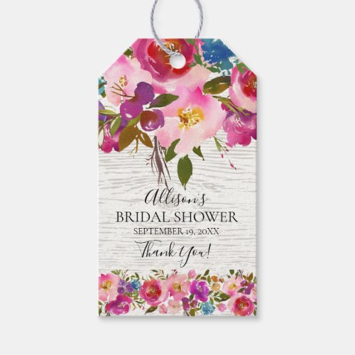 Rustic Wood Floral Bridal Shower Favor Gift Tag