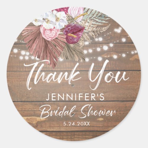 Rustic Wood Floral Bridal Shower Favors Classic Round Sticker