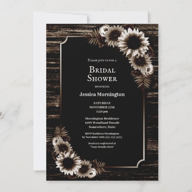 Rustic Wood Floral Bridal Shower Invitation (Front)