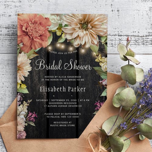 Rustic wood floral bridal shower invitation