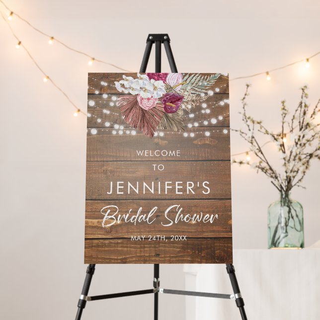 Rustic Wood Floral Bridal Shower Welcome Sign  (In Situ (Stand))