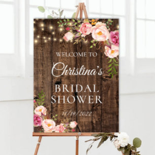Rustic Wood Floral Bridal Shower Welcome Sign