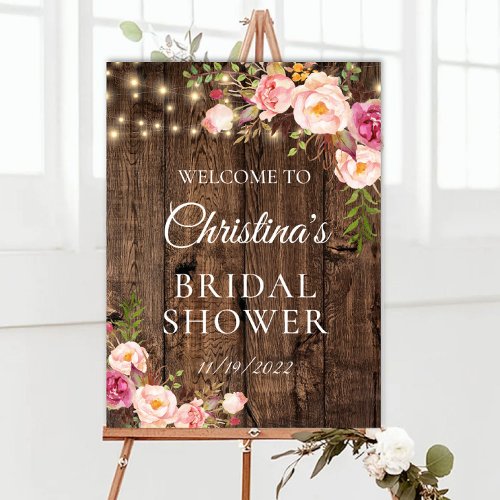 Rustic Wood Floral Bridal Shower Welcome Sign