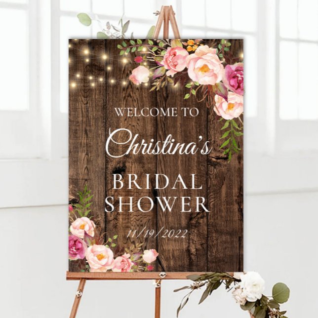 Rustic Wood Floral Bridal Shower Welcome Sign (Creator Uploaded)