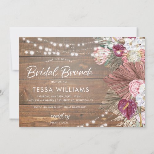 Rustic Wood Floral BrunchBridal Shower  Invitation