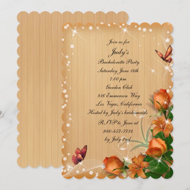 Rustic Wood Floral Butterfly Bachelorette Party Invitation (Front/Back)