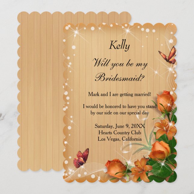 Rustic Wood Floral Butterfly Bridesmaid Invitation (Front/Back)
