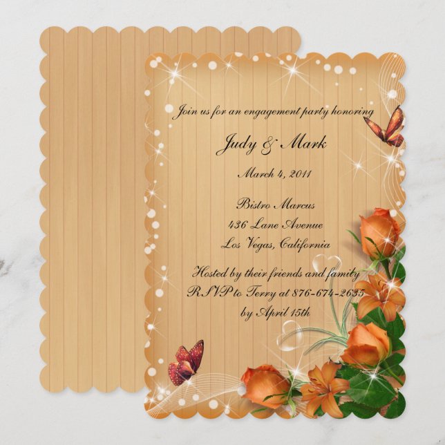 Rustic Wood Floral Butterfly Engagement Party Invitation (Front/Back)