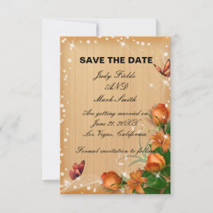 Rustic Wood Floral Butterfly Save The Date Card