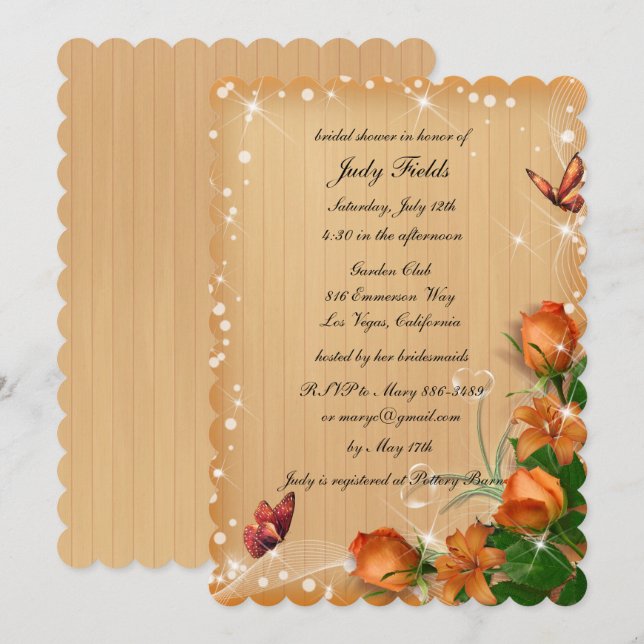 Rustic Wood Floral Butterfly Wedding Bridal Shower Invitation (Front/Back)
