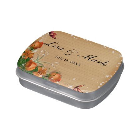 Rustic Wood Floral Butterfly Wedding Candy Tin