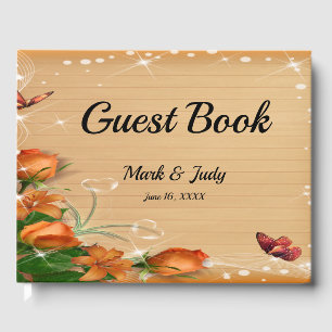 Rustic Wood Floral Butterfly Wedding Guestbook