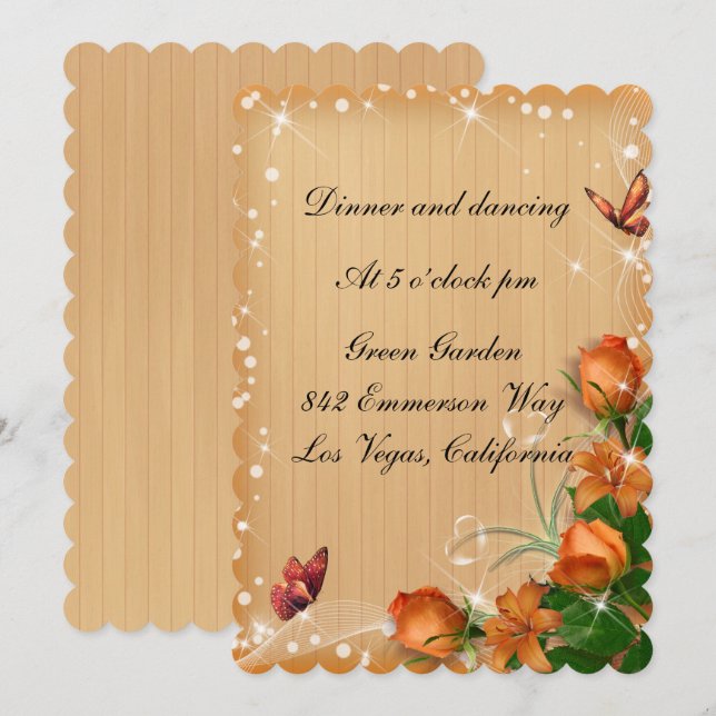 Rustic Wood Floral Butterfly Wedding Reception Invitation (Front/Back)