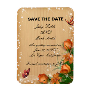 Rustic Wood Floral Butterfly Wedding Save The Date Magnet