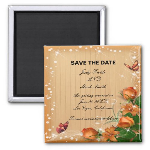 Rustic Wood Floral Butterfly Wedding Save The Date Magnet