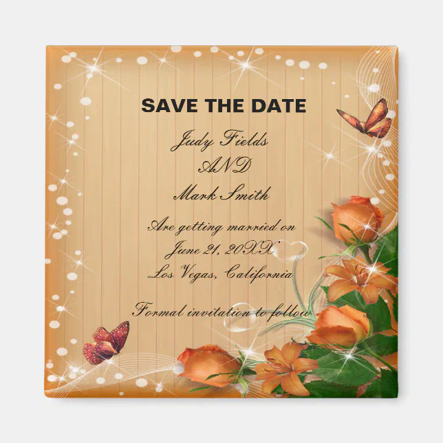 Rustic Wood Floral Butterfly Wedding Save The Date Magnet | Zazzle
