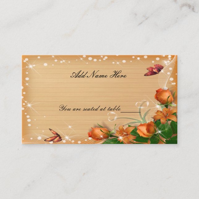 Rustic Wood Floral Butterfly Wedding Table Place Card (Front)