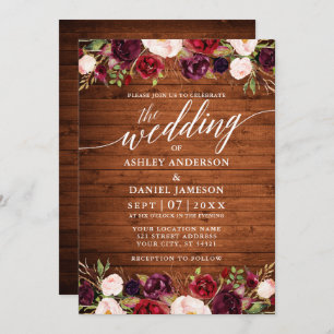 Rustic Wood Floral Calligraphy Photo Wedding Invitation