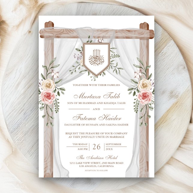 Rustic Wood Floral Canopy Islamic Muslim Wedding Invitation (Creator Uploaded)