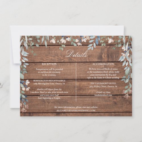 Rustic Wood Floral Cascade Wedding Details Card
