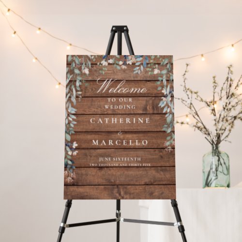 Rustic Wood Floral Cascade Wedding Welcome Sign
