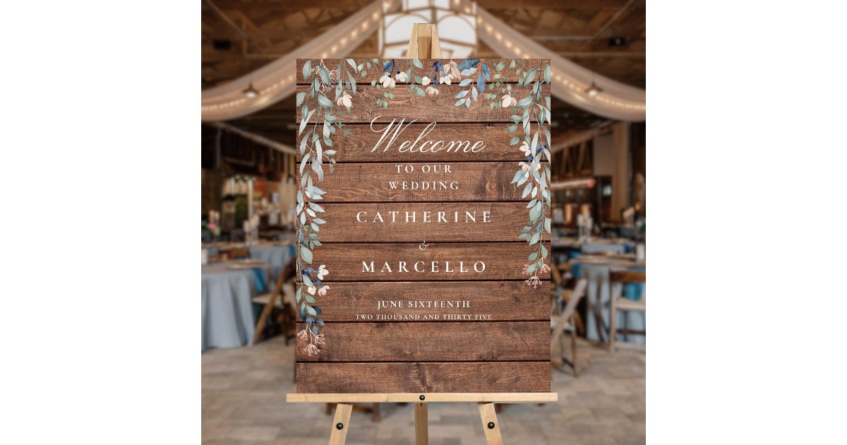 Rustic Wood Floral Cascade Wedding Welcome Sign | Zazzle