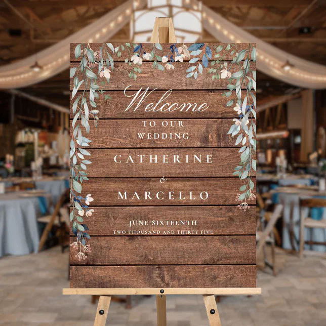 Rustic Wood Floral Cascade Wedding Welcome Sign | Zazzle