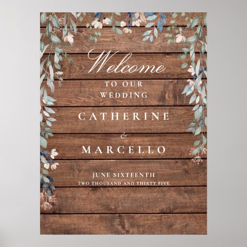 Rustic Wood Floral Cascade Wedding Welcome Sign