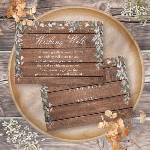 Rustic Wood Floral Cascade Wishing Well Wedding Enclosure Card