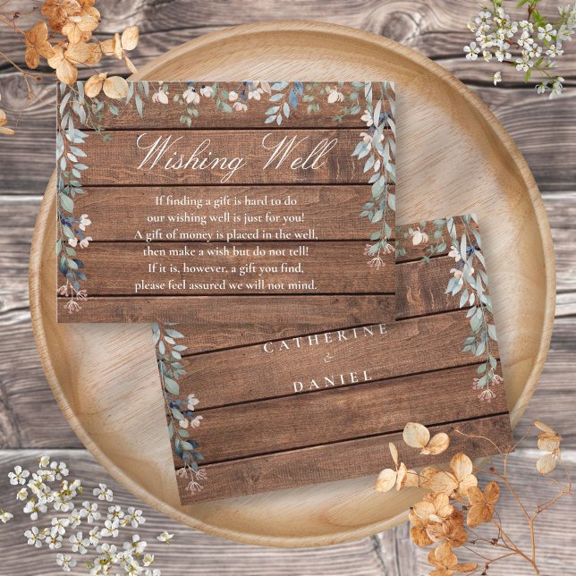 Rustic Wood Floral Cascade Wishing Well Wedding Enclosure Card (Rustic Wood Floral Cascade Wishing Well Wedding Enclosure Card)
