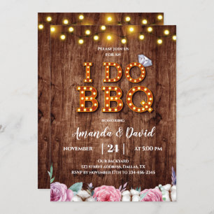 Rustic Wood Floral Cotton I Do BBQ Invitation