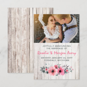 Rustic Wood Floral Country Wedding Announcement