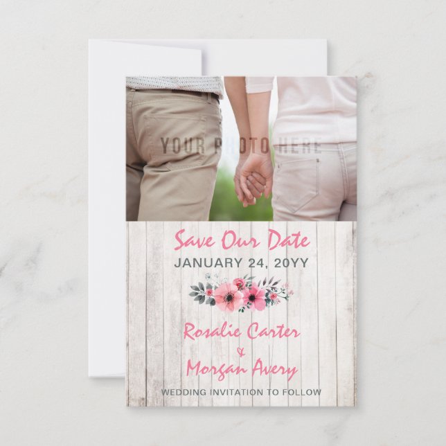 Rustic Wood Floral Country Wedding Save The Date (Front)
