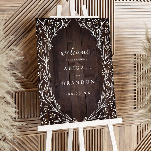 Rustic Wood Floral Country Wedding Welcome Sign