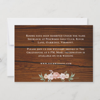 Rustic wood floral elegant white maroon wedding note card