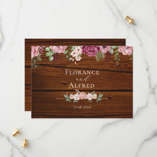 Rustic wood floral elegant white maroon wedding save the date