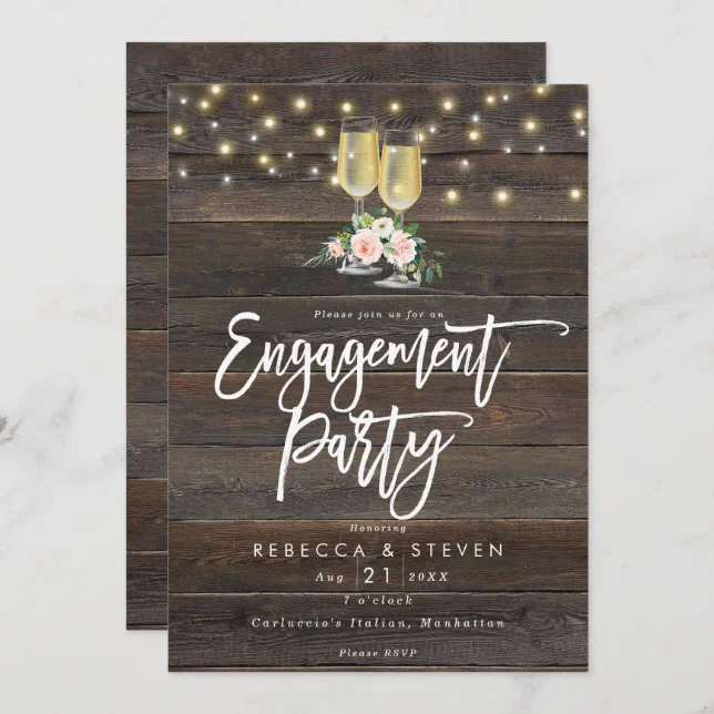 rustic wood floral engagement party invitation | Zazzle