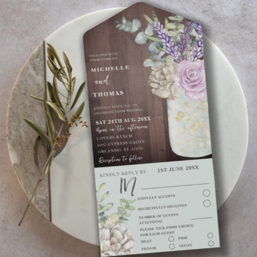 Rustic Wood  Floral Eucalyptus Wedding All In One Invitation